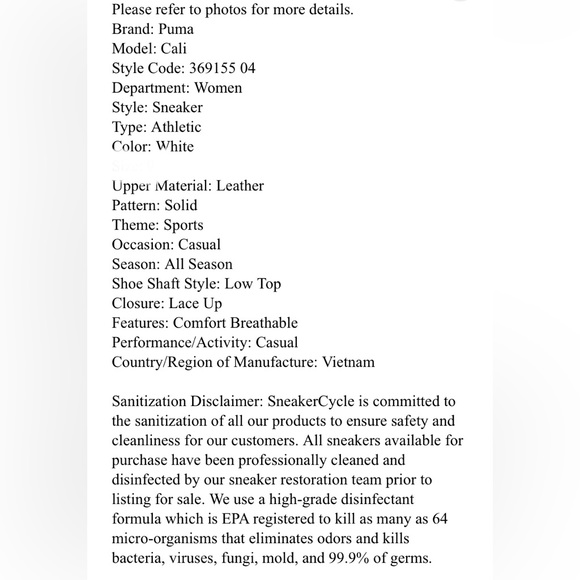 Puma Cali White Black Platform Sneakers Size 7 - Picture 11 of 15